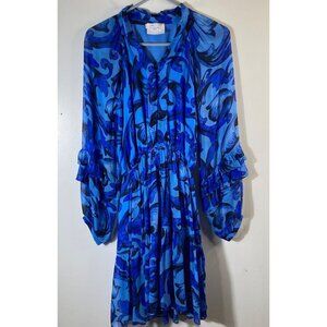 Womens Maude Vivante V Neck Ruffle Dress‎ Long Sleeve Blue S #0